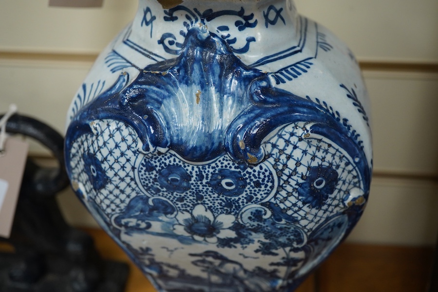 An 18th century Delft vase and cover, 40cm